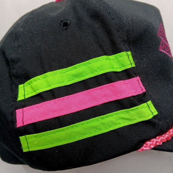 Pocono Raceway 3 Stripe Cap Hat Black Neon Pink Green Canvas Racing Race Vintage - Picture 6 of 13